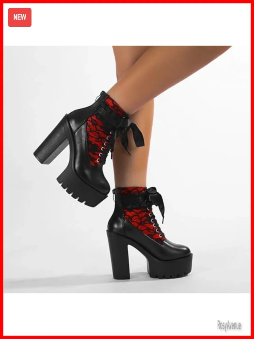 Faux Leather Lace Up Chunky Heel Gothic Ankle Boots Platform Booties